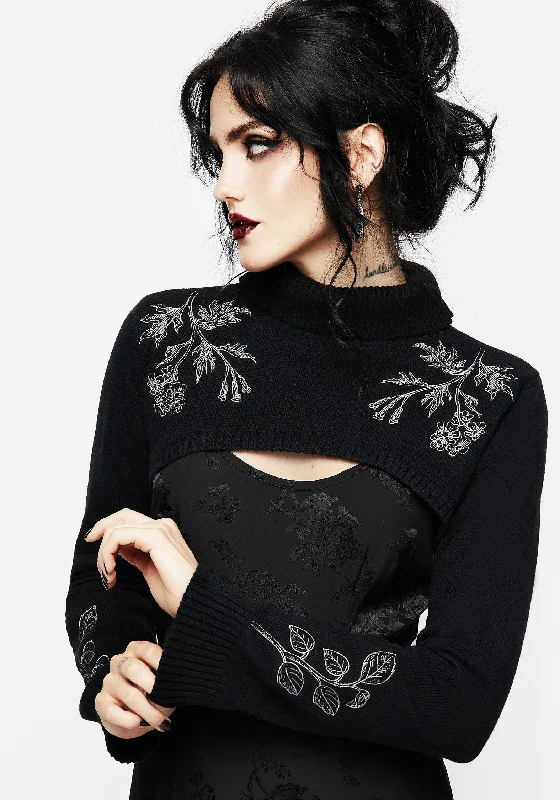 Amalthea Embroidered Roll Neck Extreme Crop Jumper