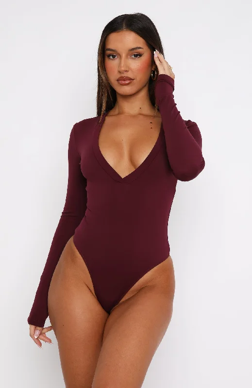 Just Be Yourself Long Sleeve Bodysuit Burgundy