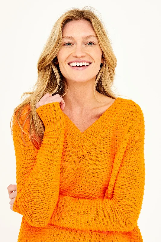 Lexy V-Neck Sweater - Dominica Orange