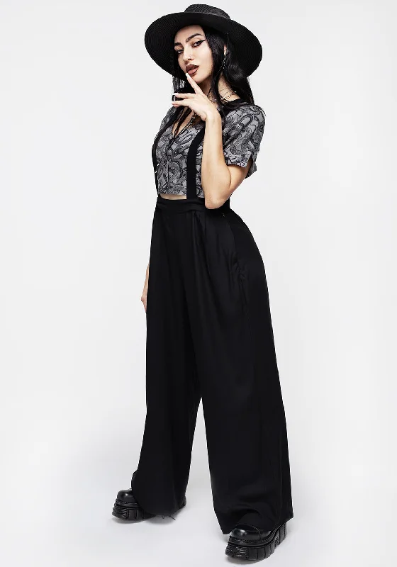 Realm Wide Leg Suspender Trouser - Midnight Black