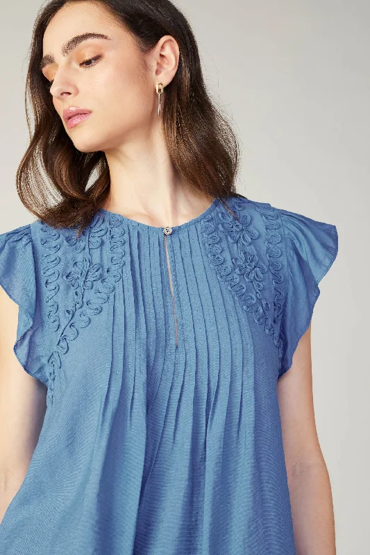 Embroidered Cap Sleeve Top