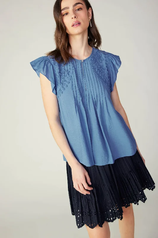 Embroidered Cap Sleeve Top