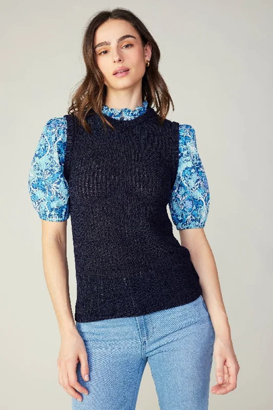 Contrast Sleeve Knit Top