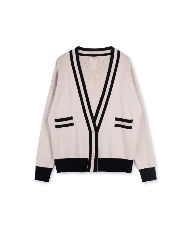 Silk Knit Contrast Trim Cardigan