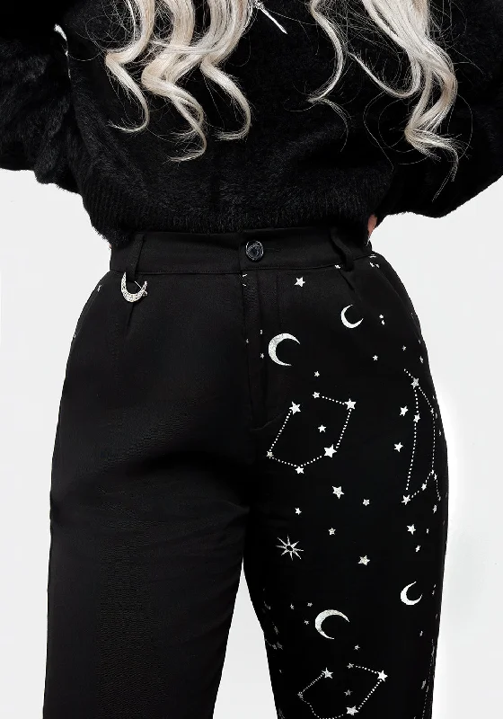 Silver Celestial Print Spliced Tapered Trousers