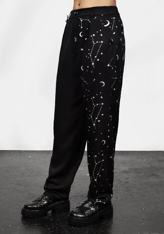 Silver Celestial Print Spliced Tapered Trousers