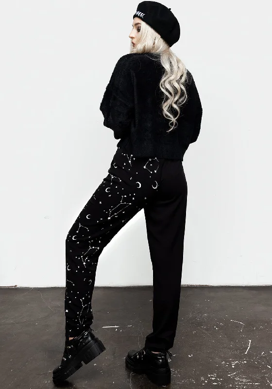 Silver Celestial Print Spliced Tapered Trousers