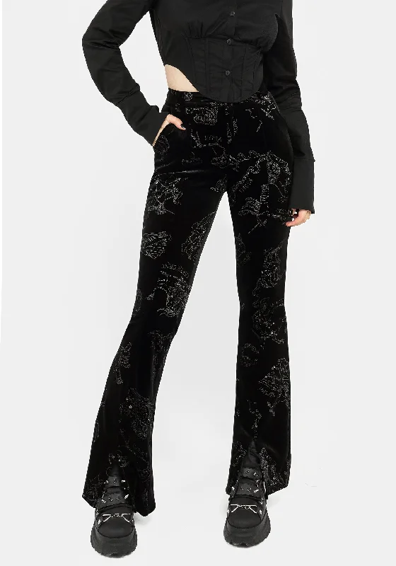 Zodiac Foil Print Split Slim Flare Trousers