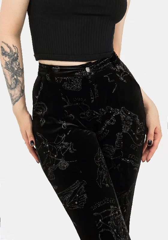 Zodiac Foil Print Split Slim Flare Trousers