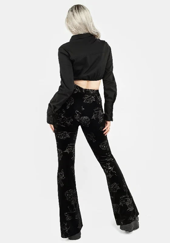 Zodiac Foil Print Split Slim Flare Trousers