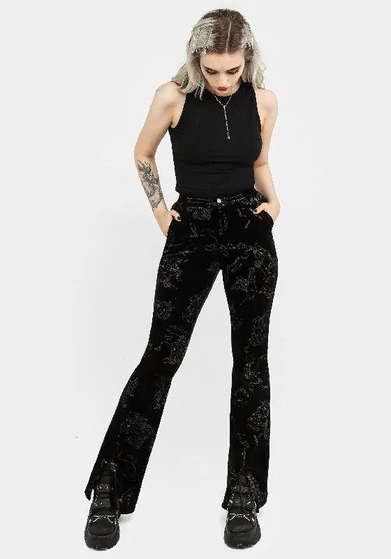 Zodiac Foil Print Split Slim Flare Trousers