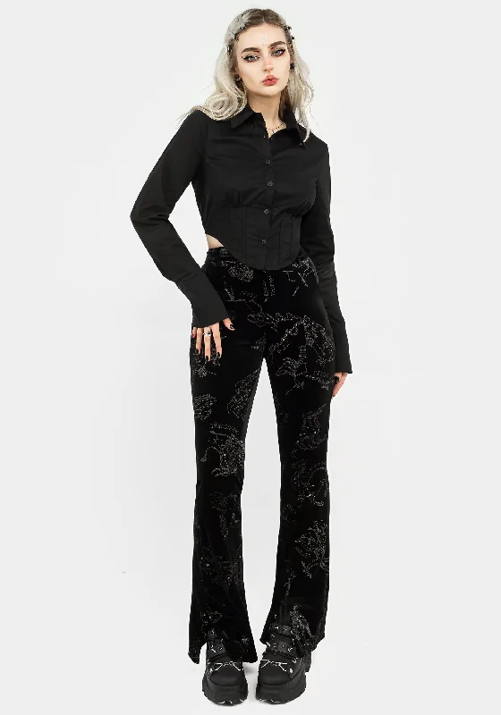 Zodiac Foil Print Split Slim Flare Trousers